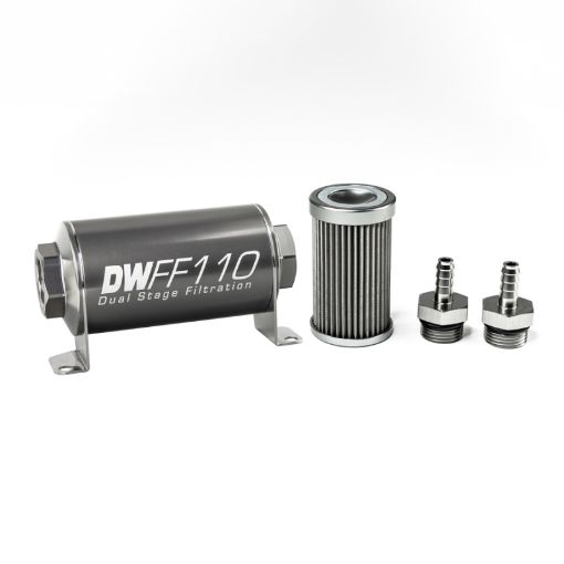 Picture of DeatschWerks Stainless Steel 516in 40 Micron Universal Inline Fuel Filter Housing Kit (110mm)