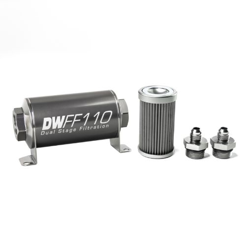 Picture of DeatschWerks Stainless Steel 6AN 40 Micron Universal Inline Fuel Filter Housing Kit (110mm)