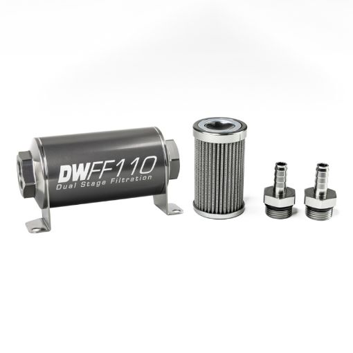 Picture of DeatschWerks Stainless Steel 38in 100 Micron Universal Inline Fuel Filter Housing Kit (110mm)