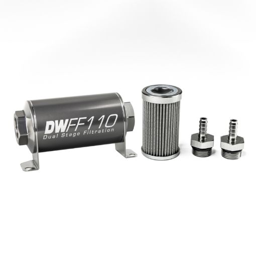Picture of DeatschWerks Stainless Steel 516in 100 Micron Universal Inline Fuel Filter Housing Kit (110mm)