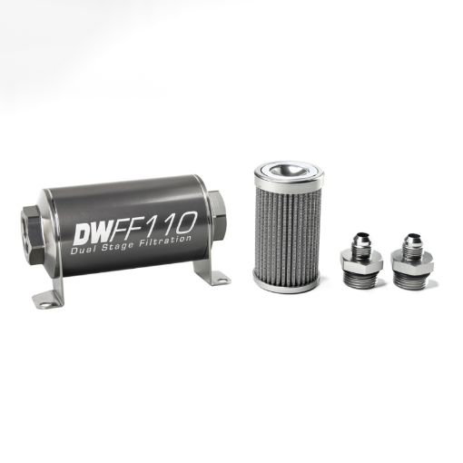 Picture of DeatschWerks Stainless Steel 6AN 100 Micron Universal Inline Fuel Filter Housing Kit (110mm)