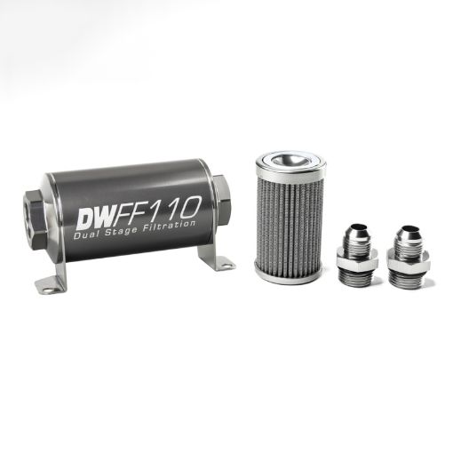 Picture of DeatschWerks Stainless Steel 8AN 100 Micron Universal Inline Fuel Filter Housing Kit (110mm)