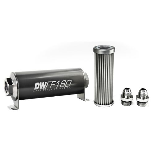 Picture of DeatschWerks Stainless Steel 8AN 5 Micron Universal Inline Fuel Filter Housing Kit (160mm)