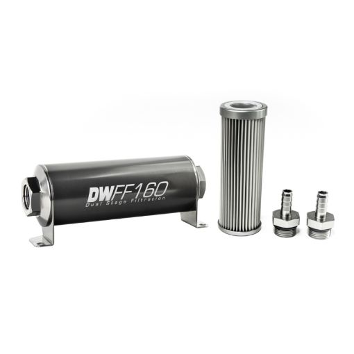 Picture of DeatschWerks Stainless Steel 38in 10 Micron Universal Inline Fuel Filter Housing Kit (160mm)