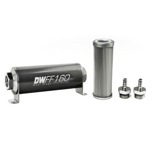 Picture of DeatschWerks Stainless Steel 516in 10 Micron Universal Inline Fuel Filter Housing Kit (160mm)