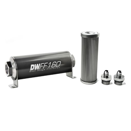 Picture of DeatschWerks Stainless Steel 6AN 10 Micron Universal Inline Fuel Filter Housing Kit (160mm)