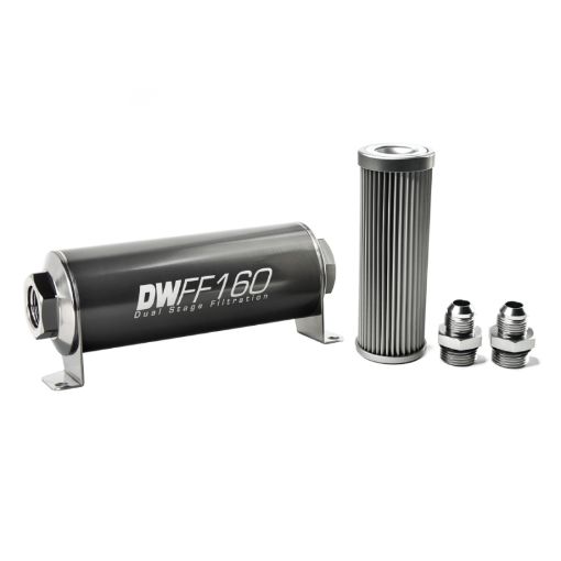 Picture of DeatschWerks Stainless Steel 8AN 10 Micron Universal Inline Fuel Filter Housing Kit (160mm)