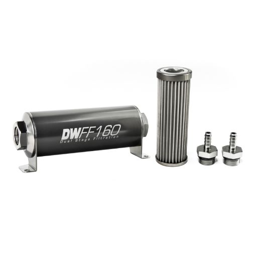 Picture of DeatschWerks Stainless Steel 516in 40 Micron Universal Inline Fuel Filter Housing Kit (160mm)