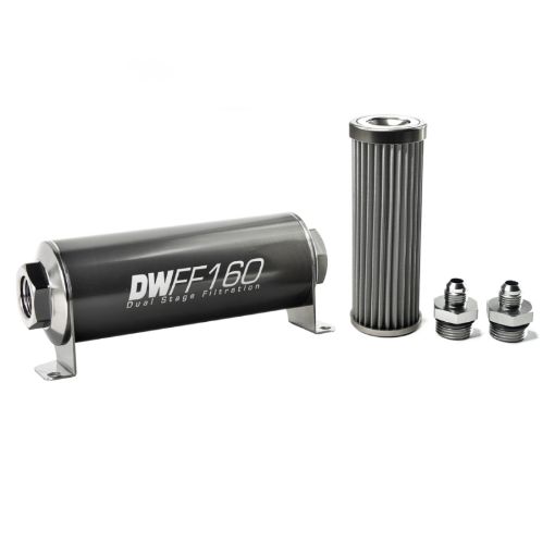Picture of DeatschWerks Stainless Steel 6AN 40 Micron Universal Inline Fuel Filter Housing Kit (160mm)