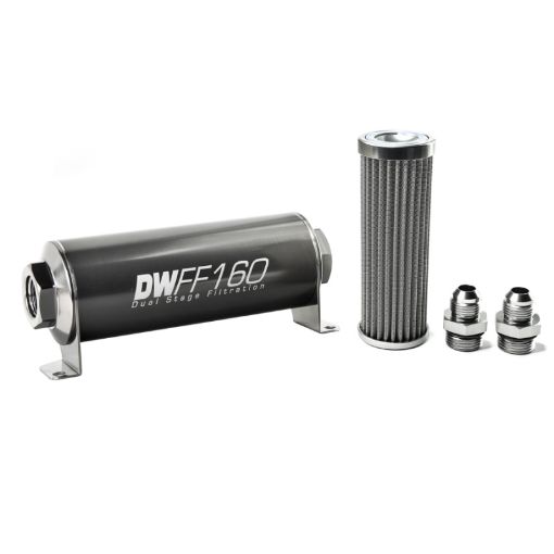 Picture of DeatschWerks Stainless Steel 8AN 100 Micron Universal Inline Fuel Filter Housing Kit (160mm)