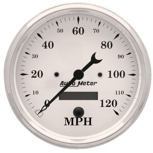 Picture of Autometer 5 inch 120mph Electric Programable w LCD ODO Old Tyme Speedometer - White