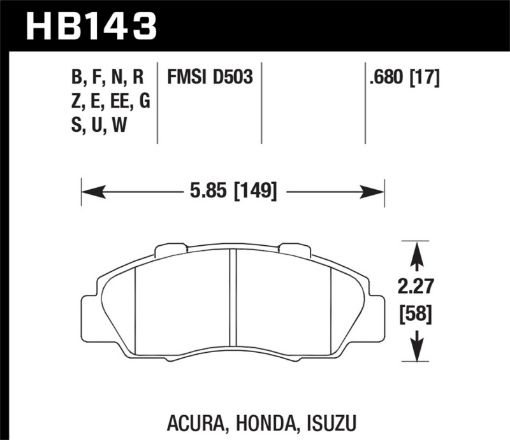 Picture of Hawk 97 - 99 Acura CL97 - 01 Integra Type - R 97 - 01 Honda CRVPrelude DTC - 60 Race Front Brake Pads