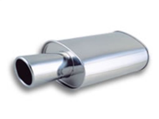 Picture of Vibrant StreetPower Turbo Oval Muffler with 4in Round Tip Angle Cut Rolled Edge - 3in inlet I.D.
