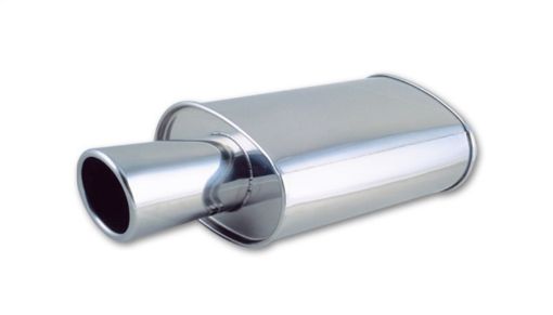 Picture of Vibrant StreetPower Oval Muffler with 4in Round Tip Angle Cut Rolled Edge - 2.5in inlet I.D.