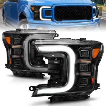 Picture of Anzo 18 - 20 Ford F - 150 Full Led Projector Light Bar Headlights Black Amber