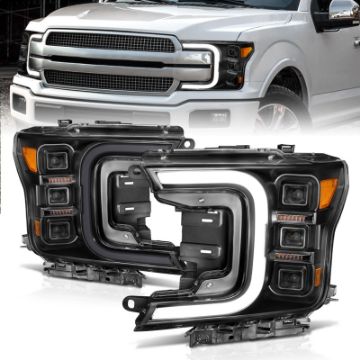 Picture of Anzo 18 - 20 Ford F - 150 Full Led Projector Smoke Bar Style Headlights Black Amber