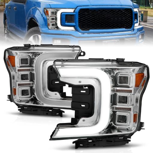 Picture of Anzo 18 - 20 Ford F - 150 Full Led Projector Light Bar Style Headlights - Chrome Amber