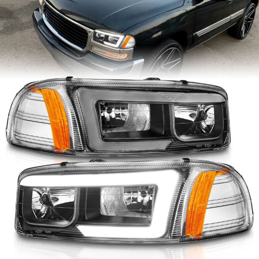 Picture of Anzo 99 - 17 GMC SierraDenali Headlights Black Amber (wC Light Bars)