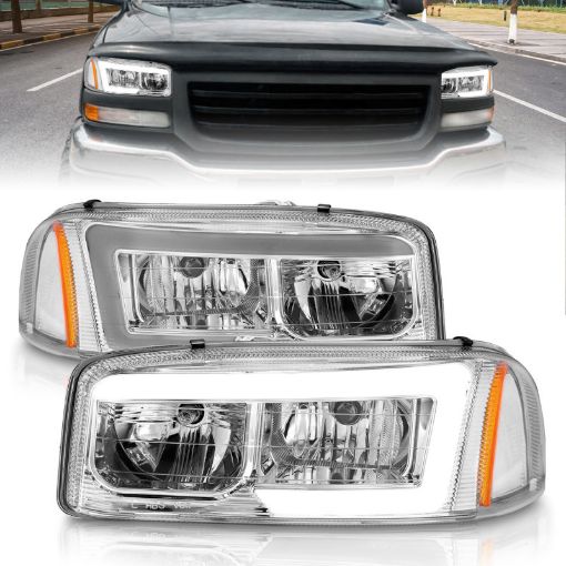 Picture of Anzo 99 - 17 GMC SierraDenali Headlights Chrome Amber (wC Light Bars)
