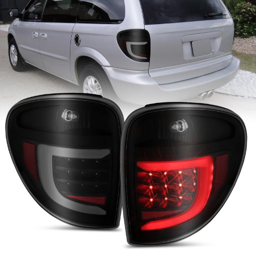 Picture of ANZO 2004 - 2007 Dodge Grand Caravan LED Tail Lights w Light Bar Black Housing Smoke Lens
