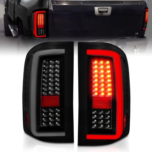 Picture of ANZO 2007 - 2013 Chevrolet Silverado1500 2500 3500 LED Tail Lights w Light Bar Black Housing Smoke