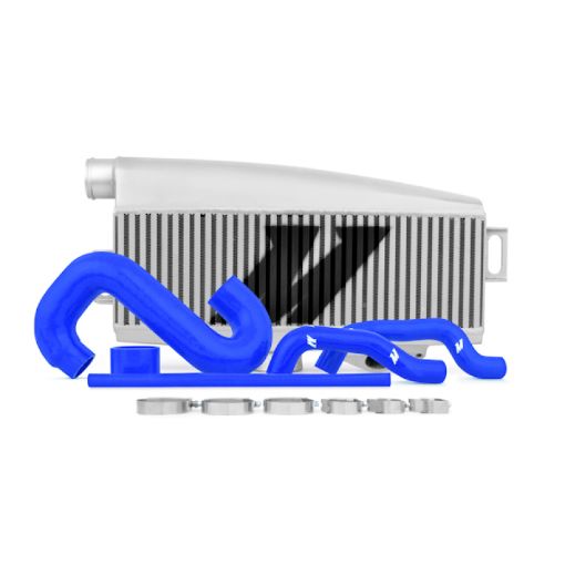Picture of Mishimoto Subaru 02 - 07 WRX04 - 07 STi Top - Mount Intercooler Kit - Powder Coated Silver Blue Hoses