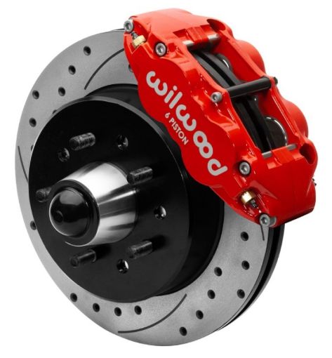 Picture of Wilwood 63 - 87 Chevy C10 Narrow Superlite 6R Front Brake Kit Drilled Slotted 12.19in Rotors - Red