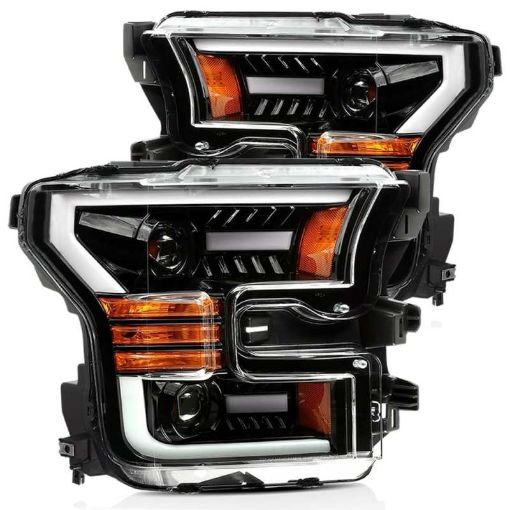 Picture of AlphaRex 15 - 17 Ford F - 150 LUXX LED Projector Headlights Plank Style Alpha Blk wActiv LightDRL