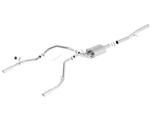 Picture of Borla 14 SilvSierra 1500 EC StdCC Short 143.5in WB S - Type Single Split Rear Exit Cat - Back Exhaust