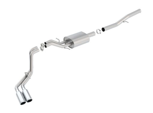 Picture of Borla 14 SilvSierra 1500 EC StdCC Short 143.5in WB S - Type Dual Rolled Side Exit Cat - Back Exhaust