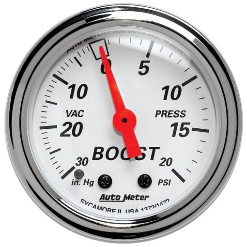 Picture of Autometer Arctic White 2 - 116in 30 in. Hg20 PSI Full Sweep Mechanical VacuumBoost Pressure Gauge