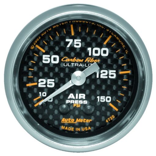 Picture of Autometer Carbon Fiber 52mm 150 PSI Mechanical Air Pressure Gauge