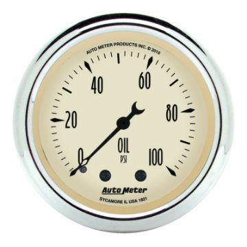 Picture of Autometer Antique Beige 52.4mm 0 - 100 PSI Mechanical Oil Pressure Gauge