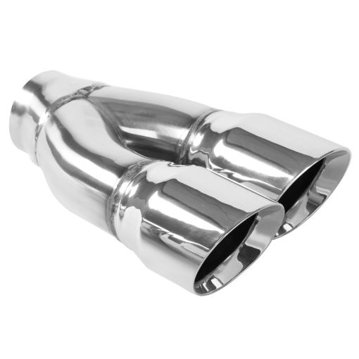 Picture of MagnaFlow Tip Stainless Double Wall Round Dual Outlet Polished 3in DIA 2.25in Inlet 9.75in Length
