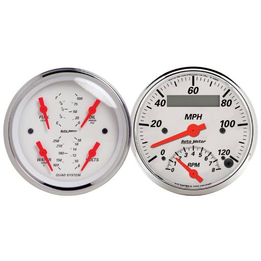 Picture of Autometer Arctic White 3 - 38 Quad Gauge and TachSpeedo Combo