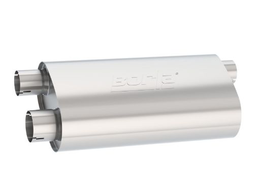 Picture of Borla Universal Pro - XS Muffler Oval 3in Inlet 2.5in Dual Outlet Transverse Flow Notched Muffler