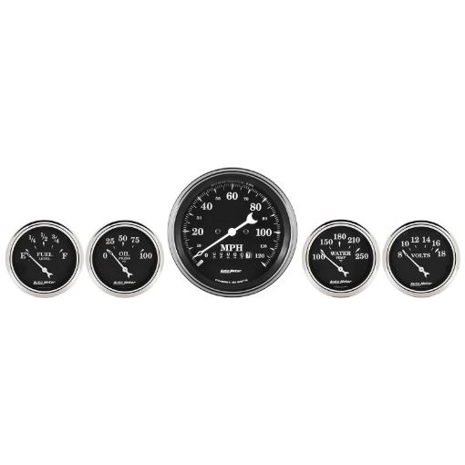 Picture of Auto Meter Gauge Kit 5 pc. 3 38in 2 116in Elec. Speedometer Old Tyme Black