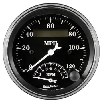 Picture of Auto Meter Gauge TachSpeedo 3 38in 120mph 8k RPM Elec. Program. Old Tyme Blk