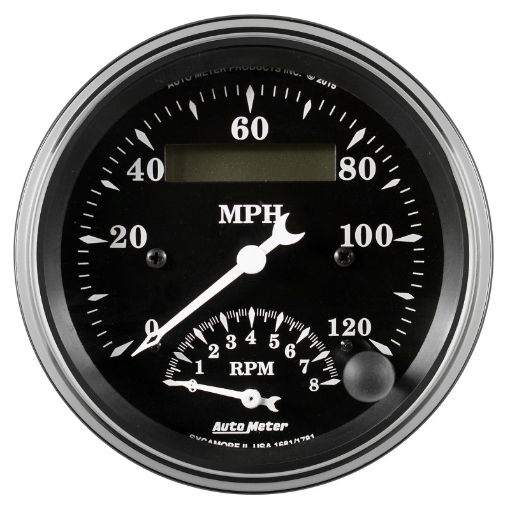 Picture of Auto Meter Gauge TachSpeedo 3 38in 120mph 8k RPM Elec. Program. Old Tyme Blk