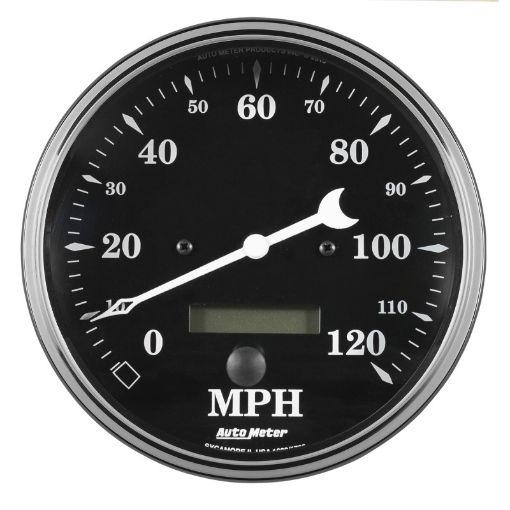 Picture of Auto Meter Gauge Speedo. 5in 120mph Elec. Prog. w LCD Odo Old Tyme Black