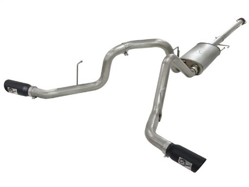 Picture of aFe MACHForce XP Exhaust 3in SS Dual Side Exit CB w Black Tips 11 - 14 Ford F150 EcoBoost V6 - 3.5L TT