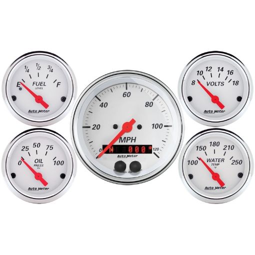 Picture of Autometer Arctic White 3 - 38in Electric Speedometer with 2 - 116in VoltWaterOilFuel