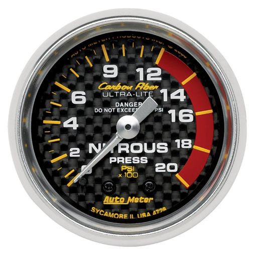 Picture of Autometer Carbon Fiber 52mm 1600 PSI Mechanical Nitrous Pressure Gauge