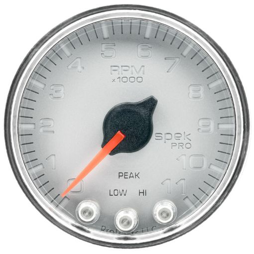 Picture of Autometer Spek - Pro Gauge Tach 2 116in 11K Rpm W Shift Light Peak Mem SlvrChrm