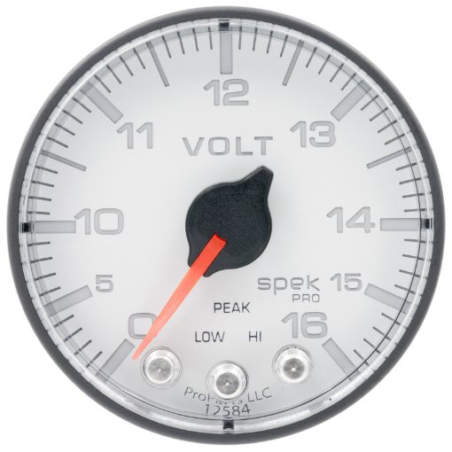 Picture of Autometer Spek - Pro Gauge Voltmeter 2 116in 16V Stepper Motor WPeak Warn WhtBlk