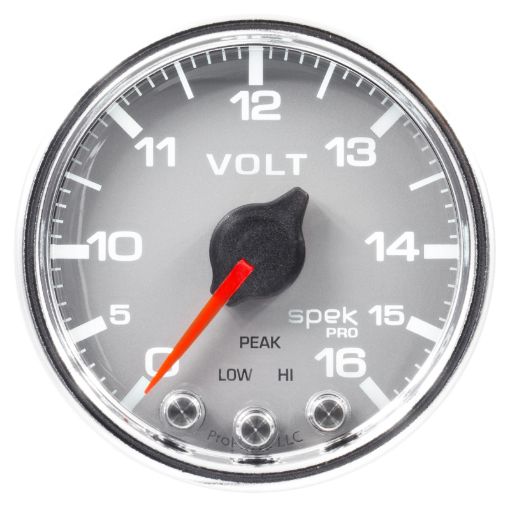 Picture of Autometer Spek - Pro Gauge Voltmeter 2 116in 16V Stepper Motor WPeak Warn SlvrChrm