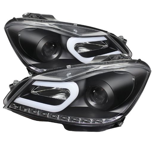 Picture of Spyder Mercedes Benz W204 C - Class 12 - 13 Projector Halogen Model - DRL Blk PRO - YD - MBW20412 - DRL - BK