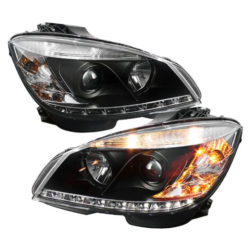 Picture of Spyder Mercedes Benz C - Class 08 - 11 Projector Headlights Halogen - DRL Blk PRO - YD - MBW20408 - DRL - BK
