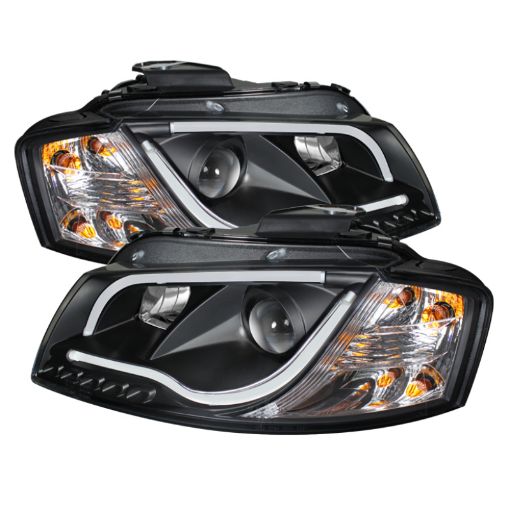 Picture of Spyder Audi A3 06 - 08 Projector Headlights Halogen Model - Light Tube DRL Blk PRO - YD - AA306 - LTDRL - BK