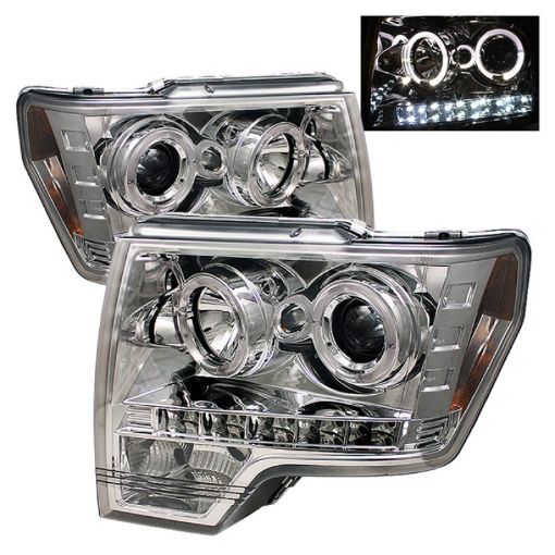 Picture of Spyder Ford F150 09 - 14 Projector Headlights Halogen Model - LED Halo LED Chrm PRO - YD - FF15009 - HL - C